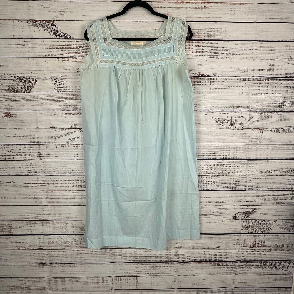 VTG Barbizon Daintilee Lace Sleeveless Blue Granny Cottage Night Gown Womens M